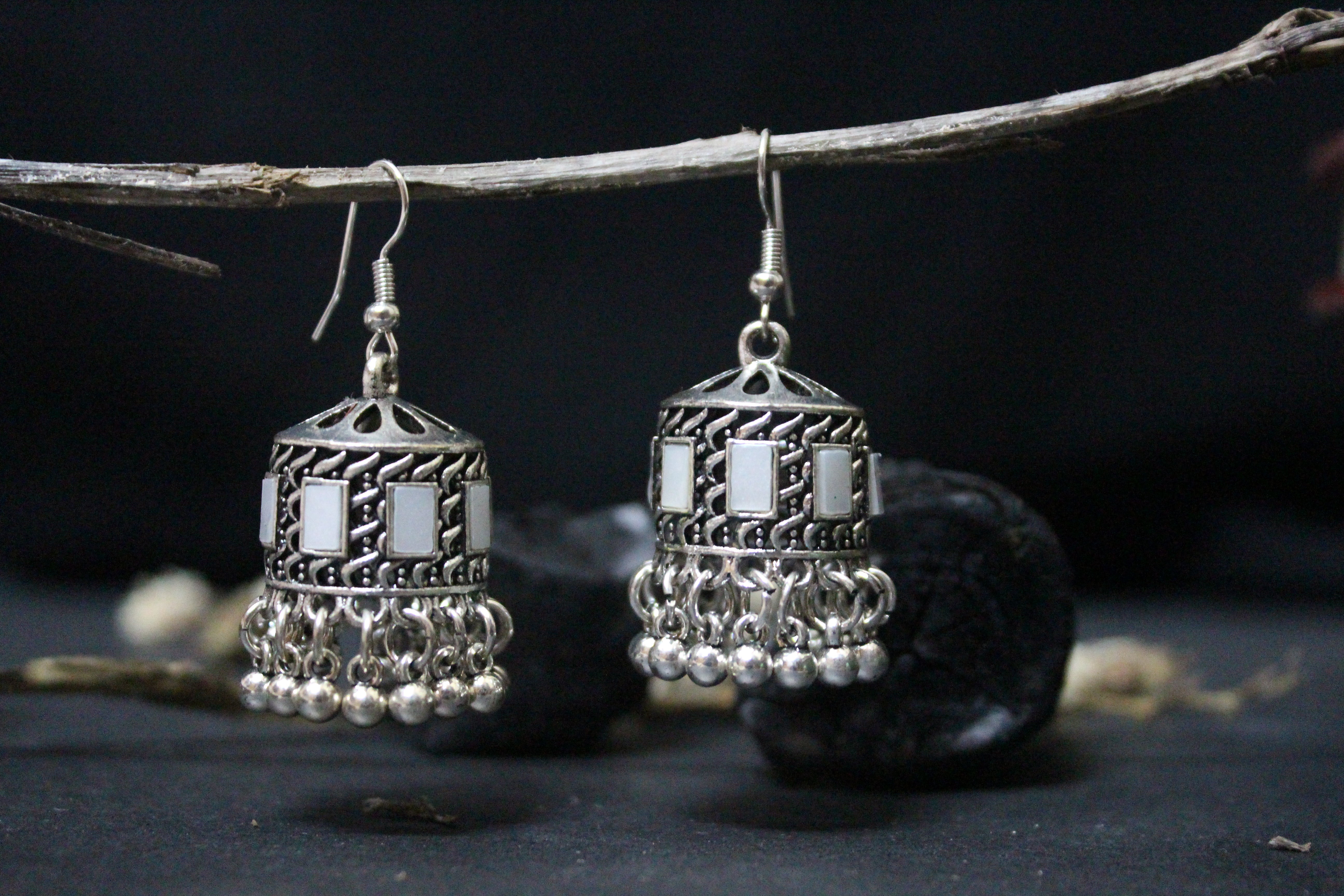 Antique Mirror Silver Jhumkay