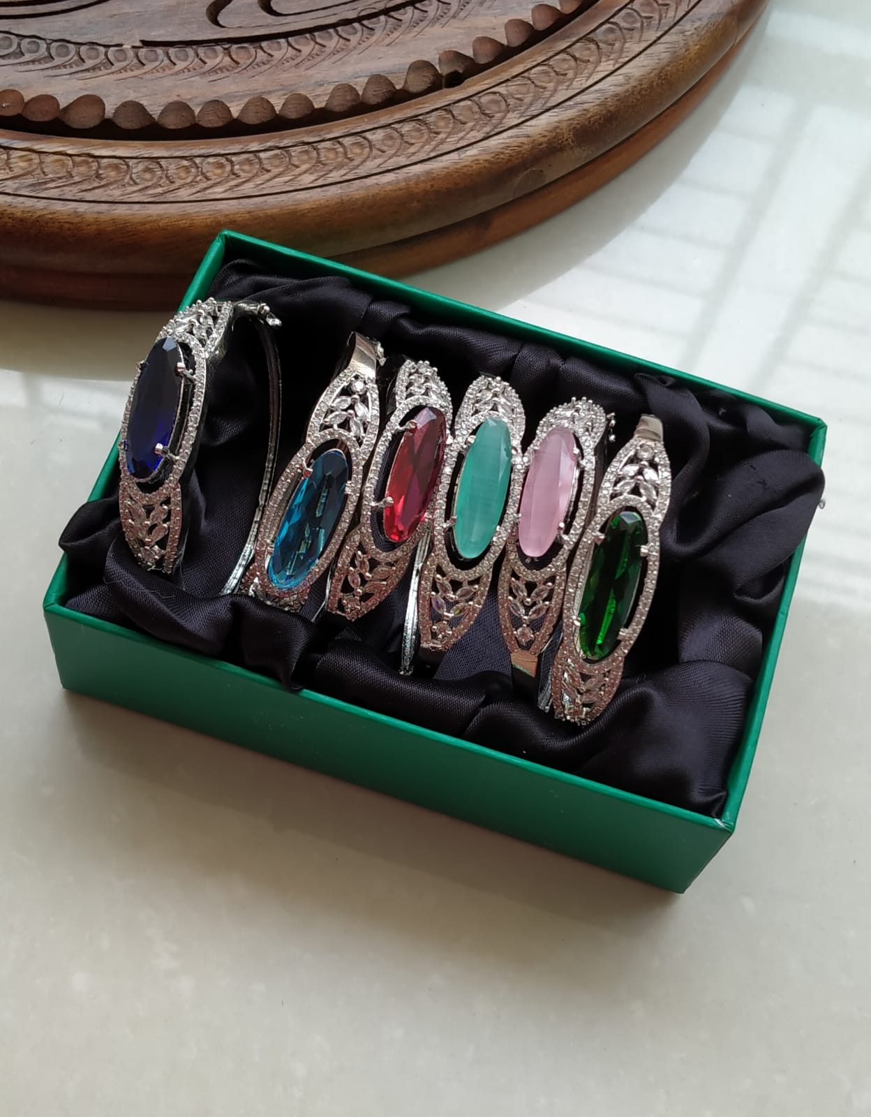 Indian AD Jhadao Stone Openable Bangle (Each)