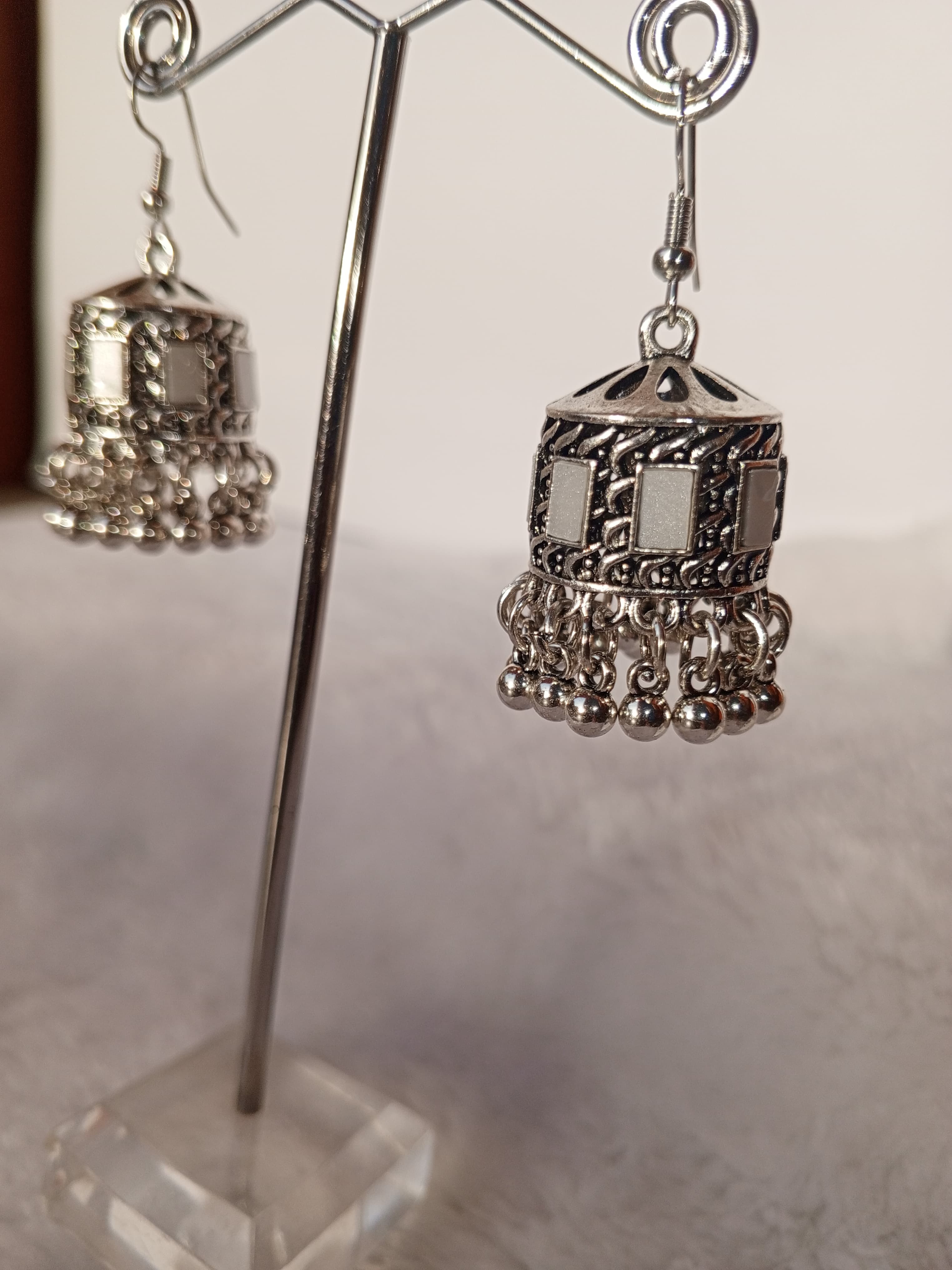 Antique Mirror Silver Jhumkay