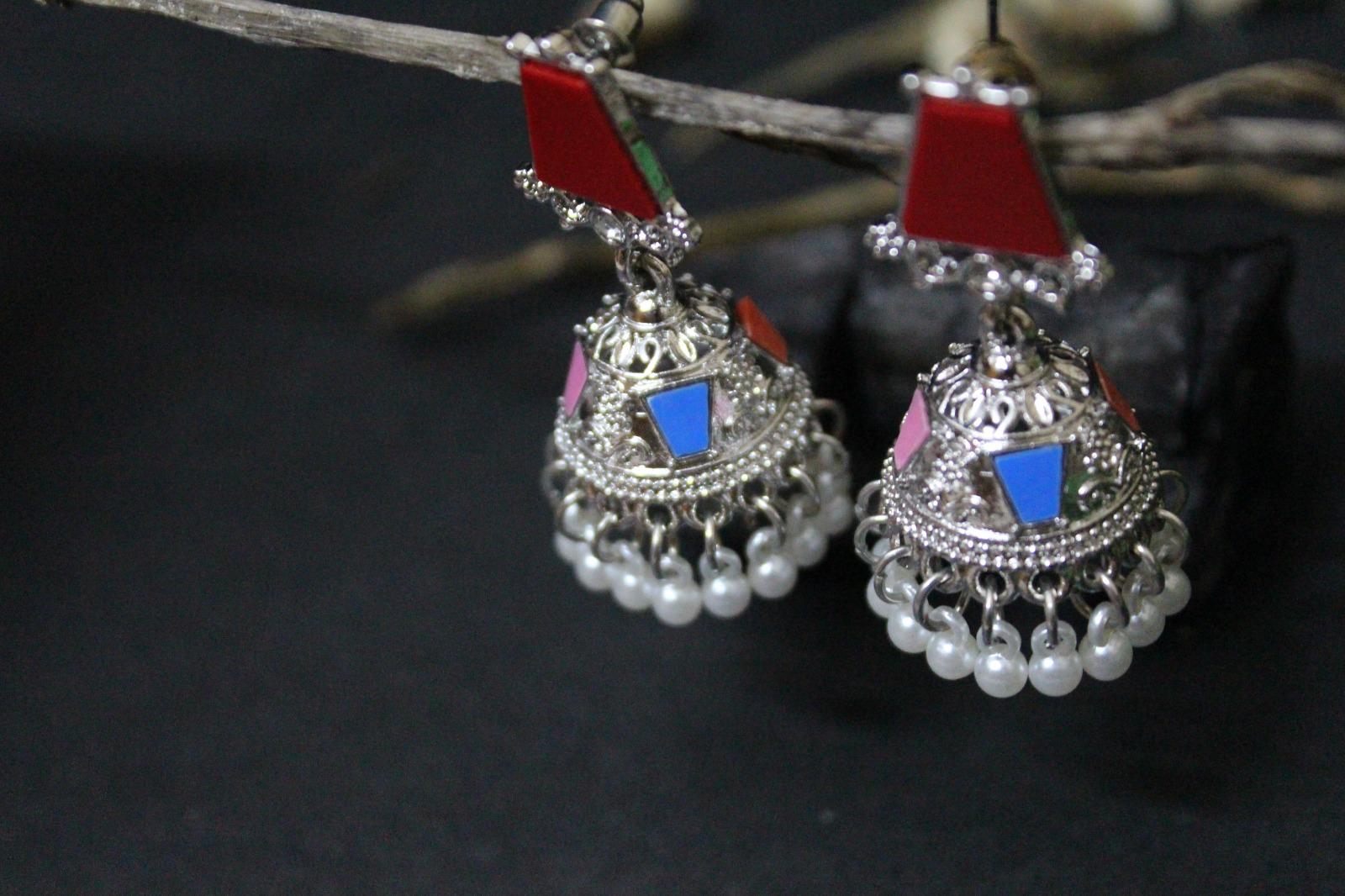 Silver Jhumkay with Pearl Fringe