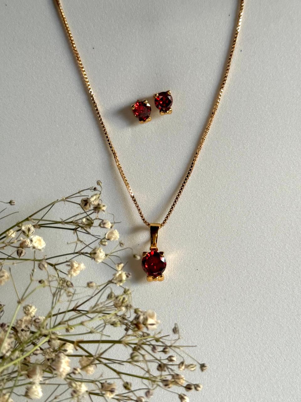 Crimson Solitaire Charm Necklace