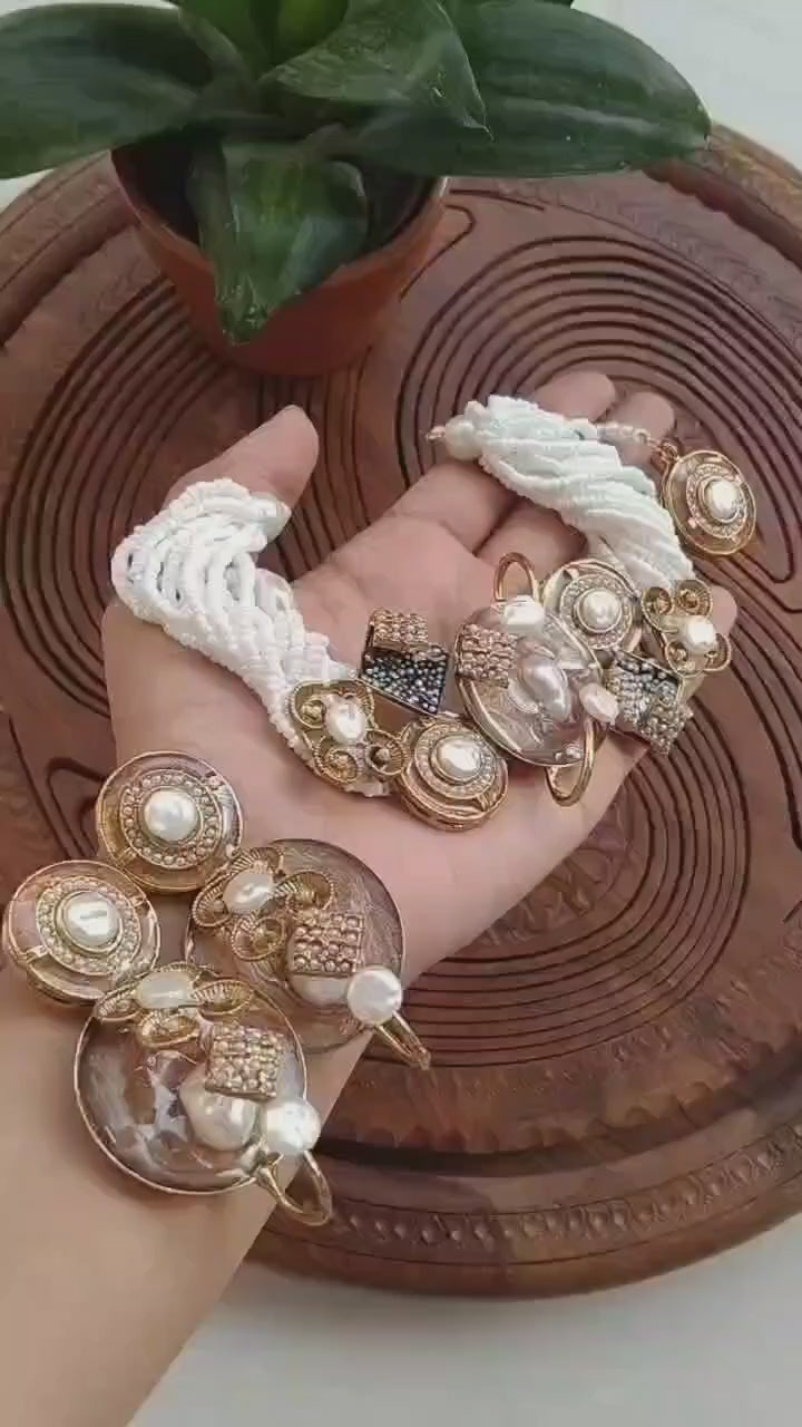 Handmade Meenakari Choker Set (Mother Pearl & Teeka)