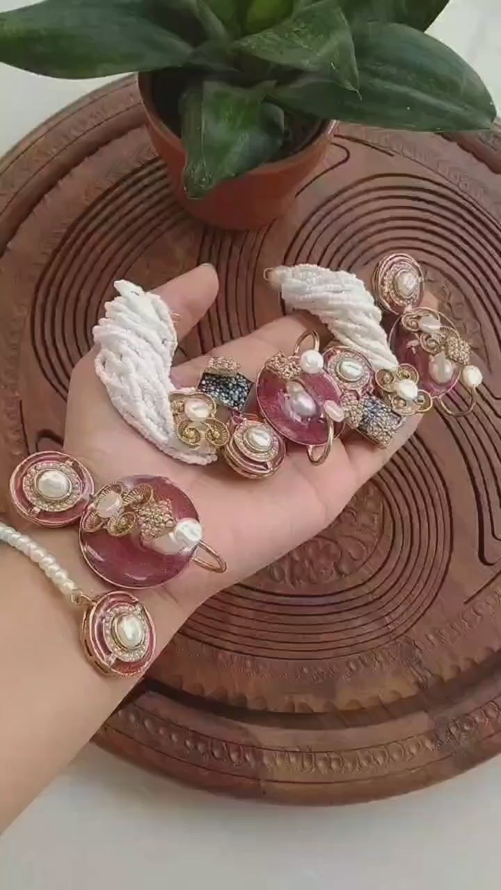 Handmade Meenakari Choker Set (Mother Pearl & Teeka)