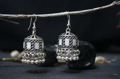 Antique Mirror Silver Jhumkay