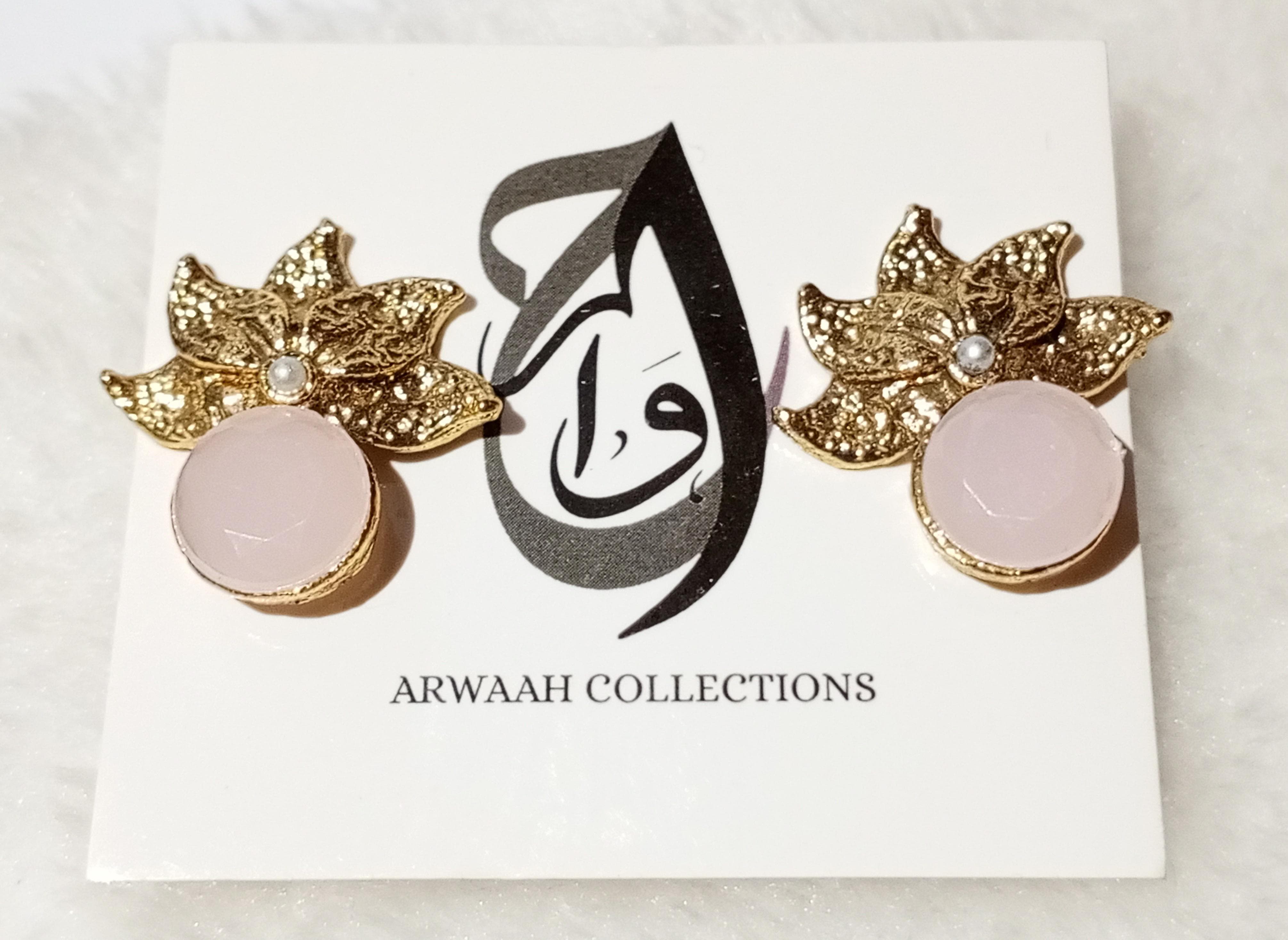 Elegant Zircon Leaf Tops with Soft Pink Stone – ARWAAH COLLECTIONS