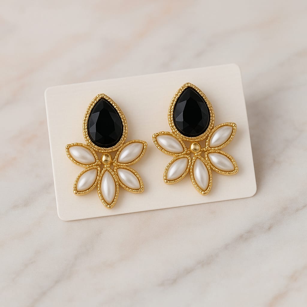 Clear Zircon & Pearl Petal Stud Earrings – ARWAAH COLLECTIONS