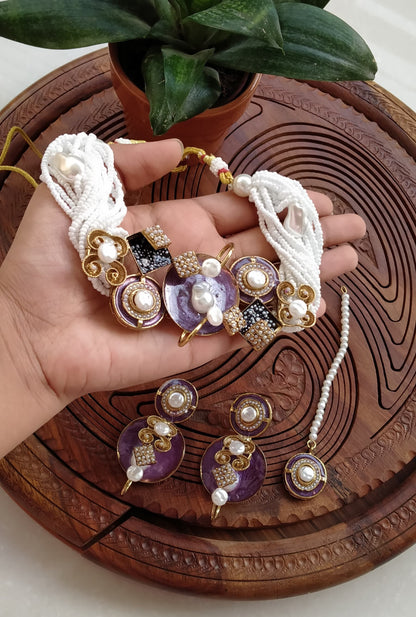 Handmade Meenakari Choker Set (Mother Pearl & Teeka)