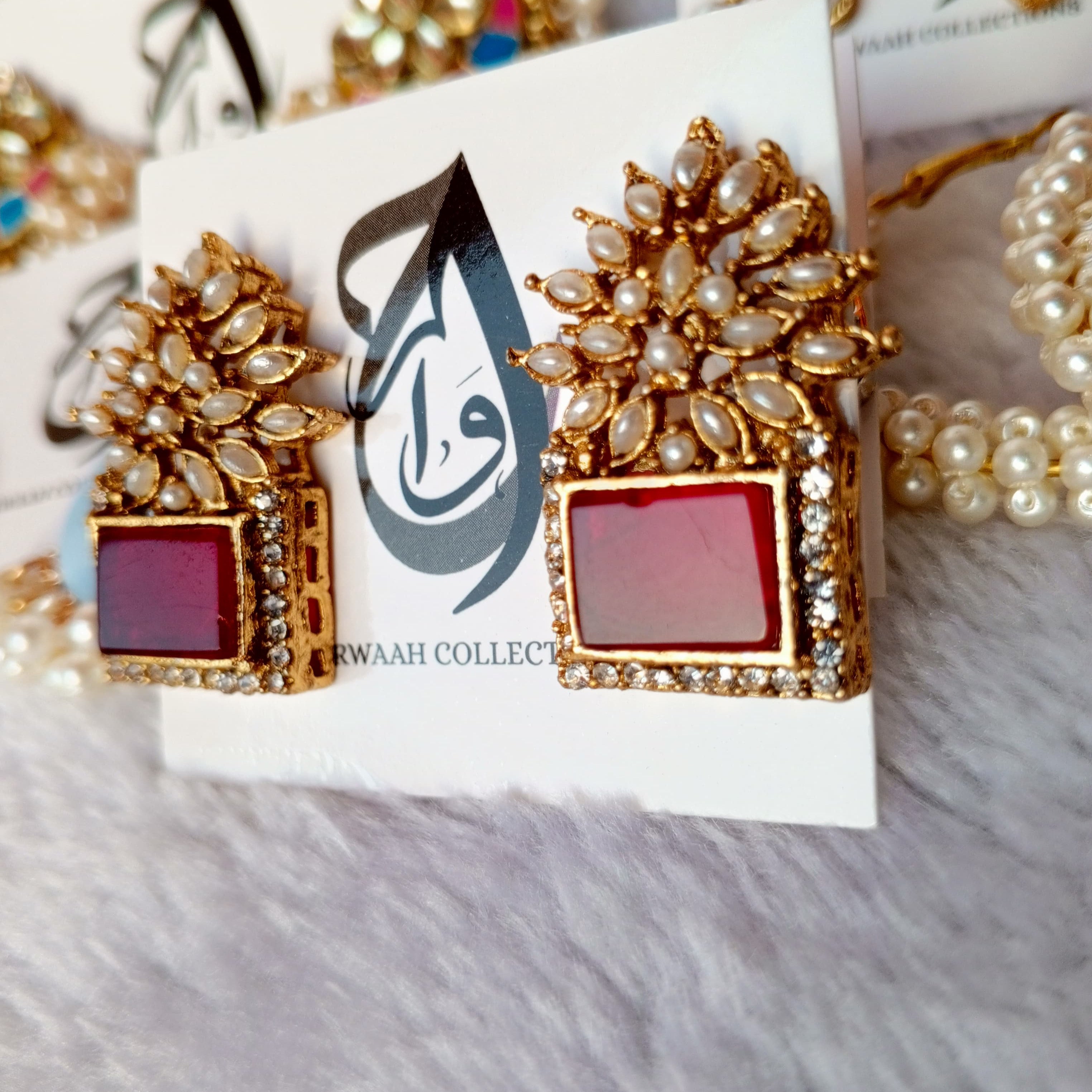 Zircon Embellished Gold-Plated Earrings with Pearl Detailing – ARWAAH COLLECTIONS