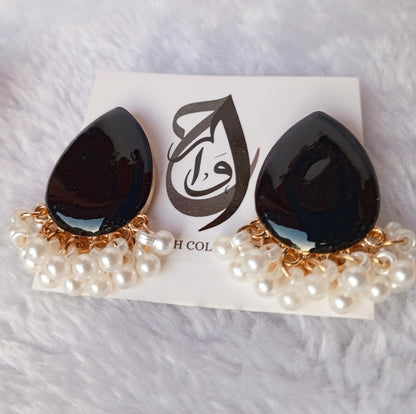 Bold Teardrop Enamel Earrings with Pearl Fringe – ARWAAH COLLECTIONS