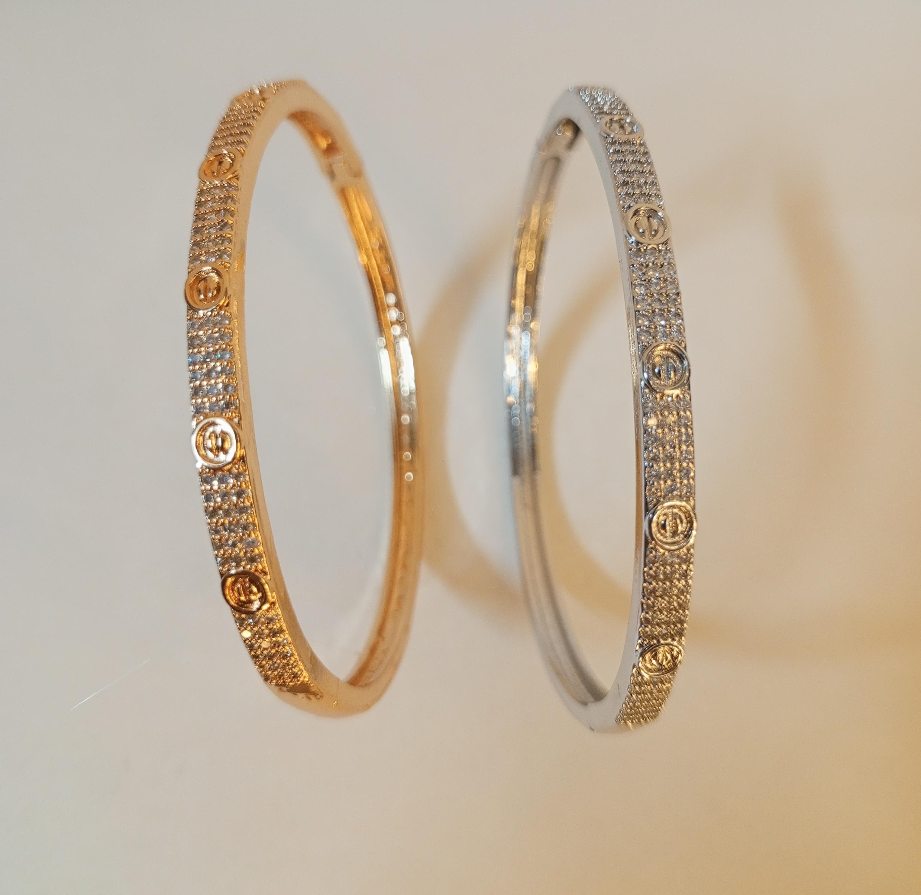 Sparkling Crystal Bangle – Gold & Silver Variants | ARWAAH COLLECTIONS