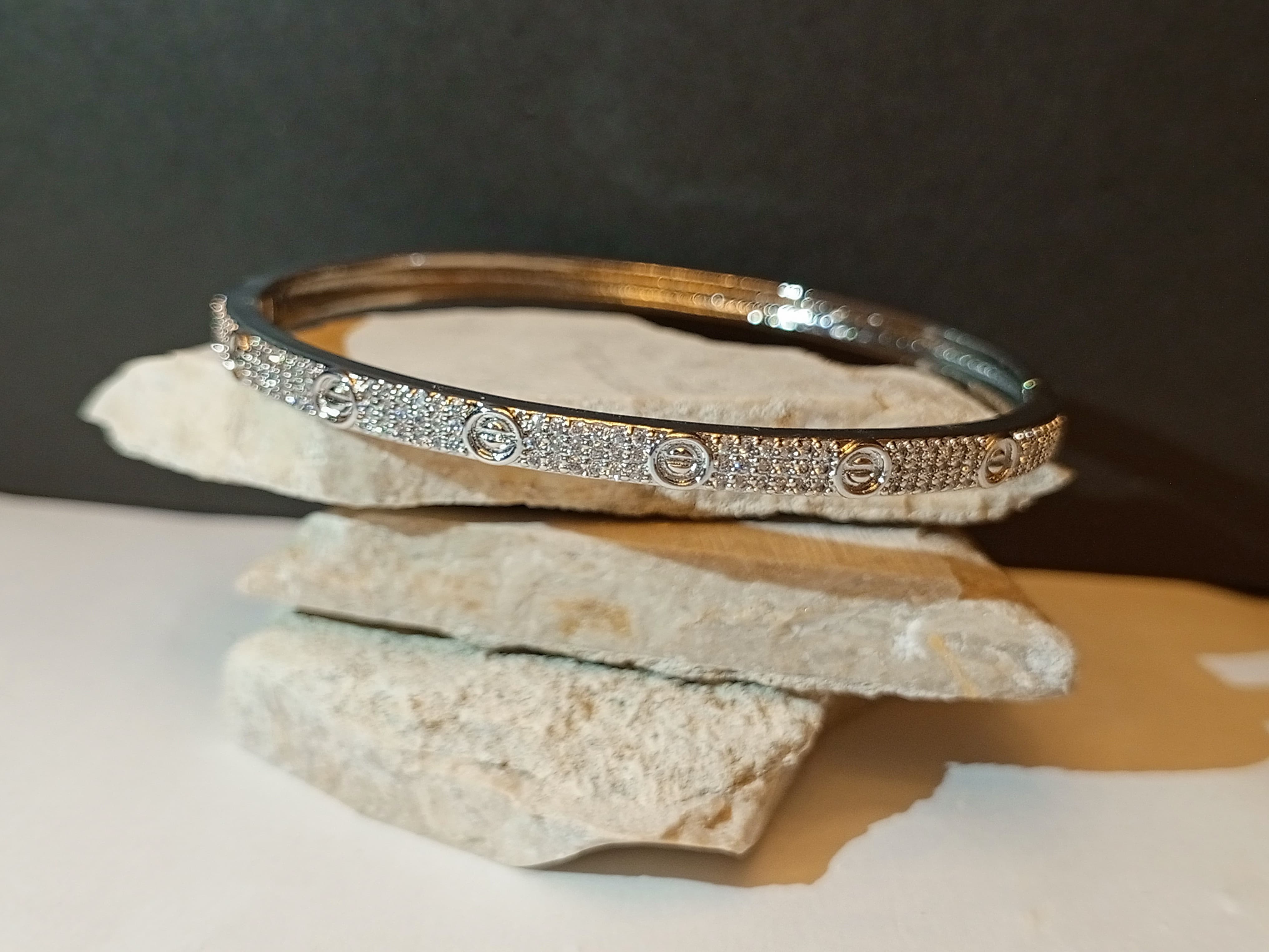 Sparkling Crystal Bangle – Gold & Silver Variants | ARWAAH COLLECTIONS