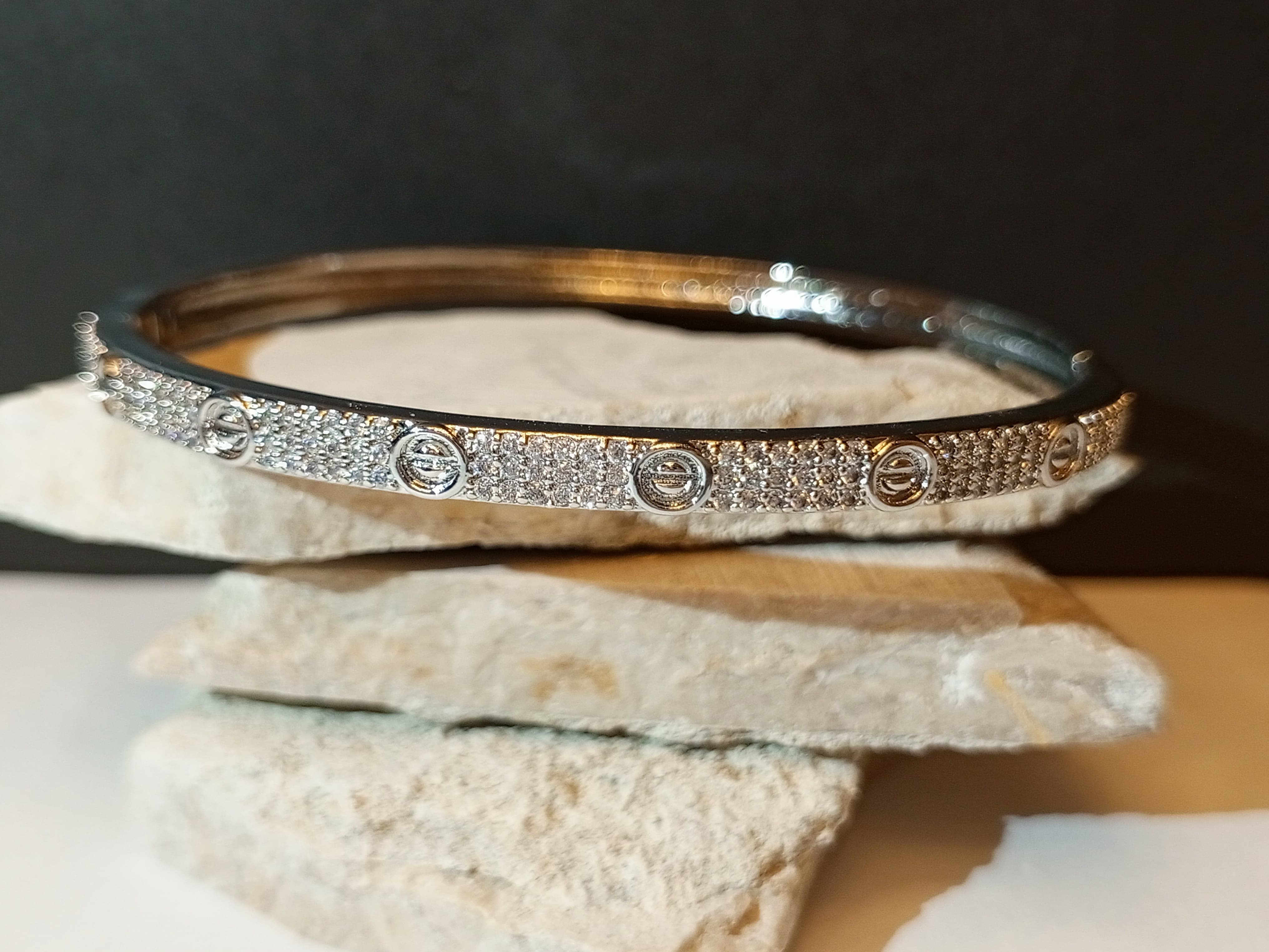 Sparkling Crystal Bangle – Gold & Silver Variants | ARWAAH COLLECTIONS