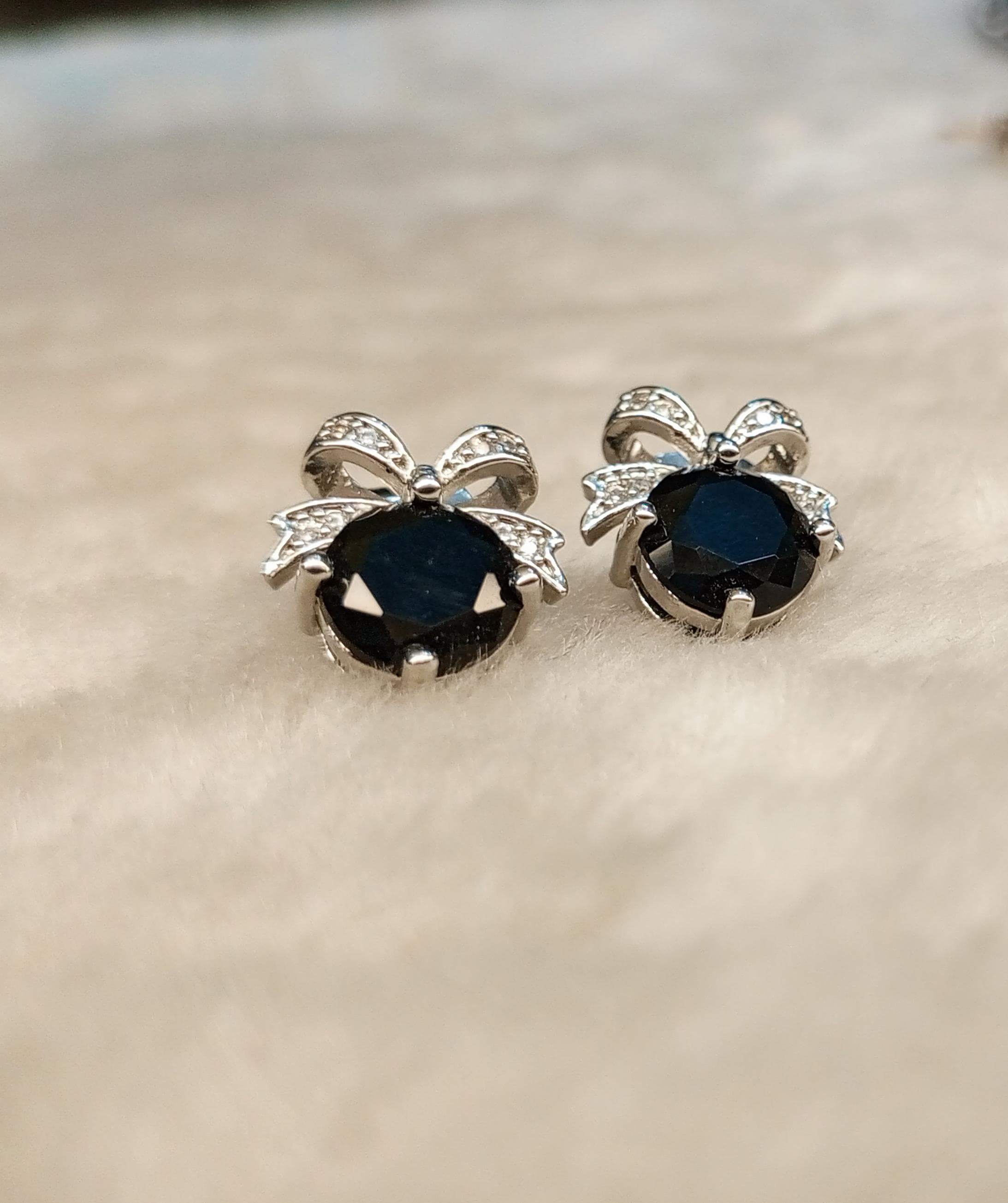 Navy Blue Bow Stud Earrings – ARWAAH COLLECTIONS
