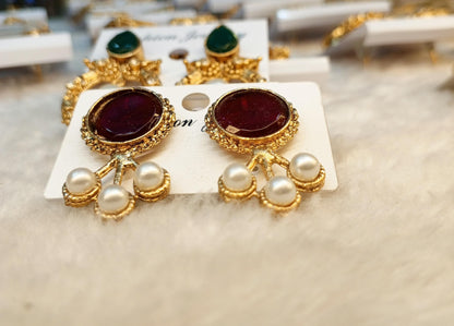 Ruby Zircon Pearl Drop Studs – ARWAAH COLLECTIONS
