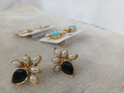 Clear Zircon & Pearl Petal Stud Earrings – ARWAAH COLLECTIONS