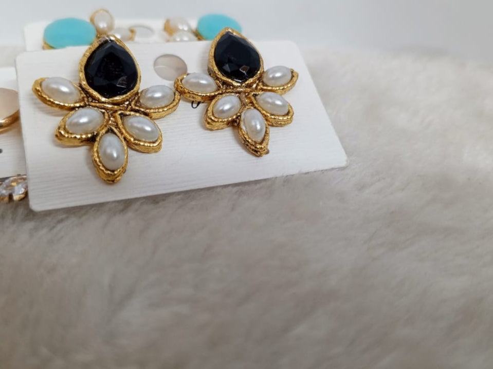 Clear Zircon & Pearl Petal Stud Earrings – ARWAAH COLLECTIONS