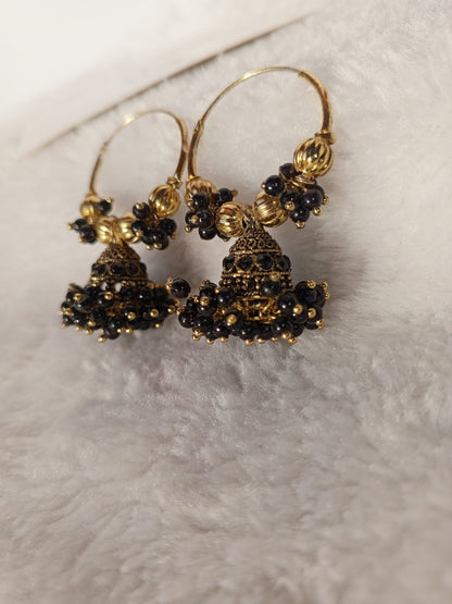 Midnight Gold Jhumka Hoops