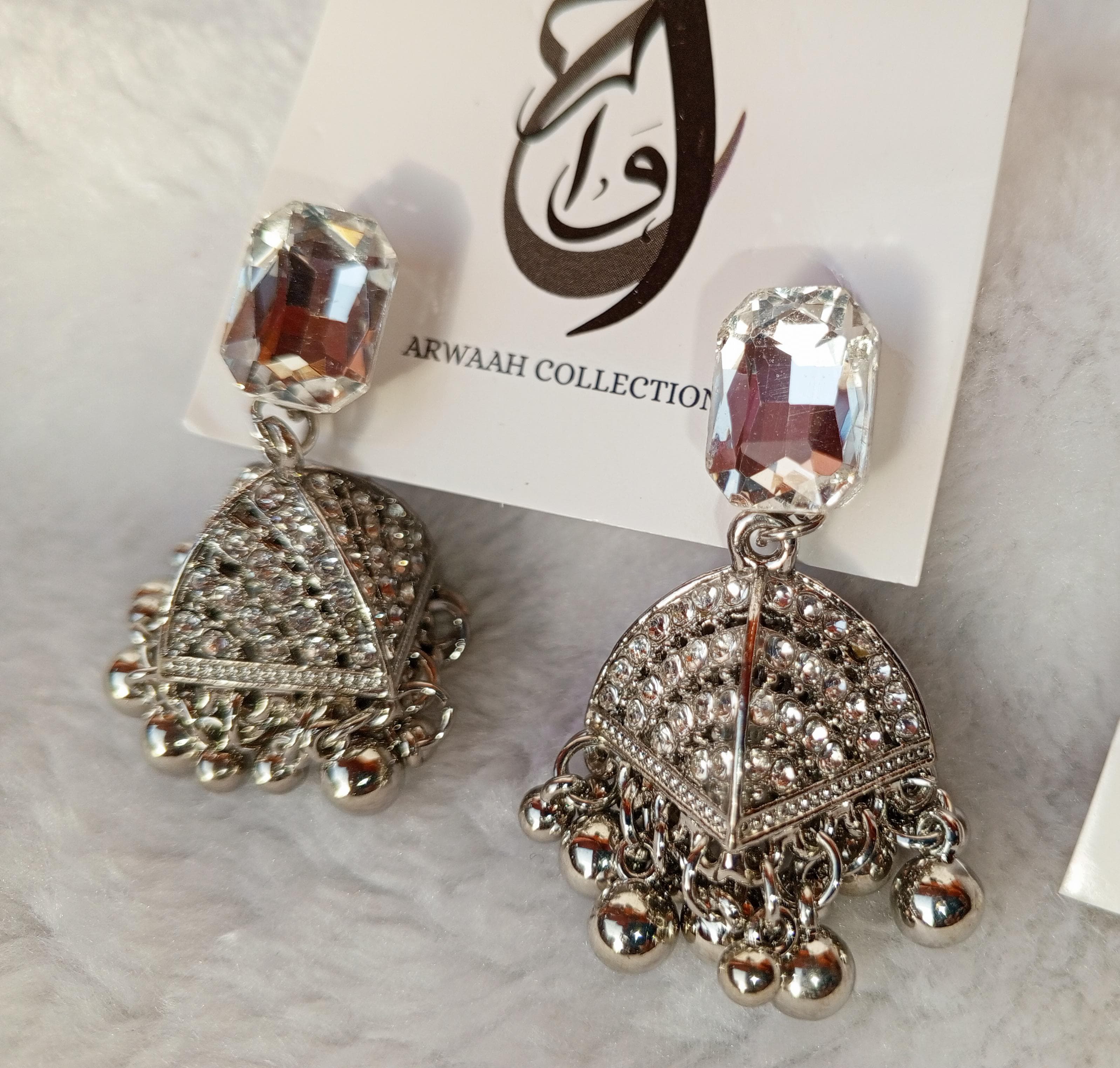 Crystal Crown Silver Jhumkay