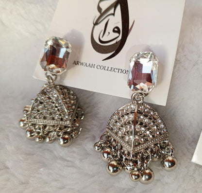 Crystal Crown Silver Jhumkay