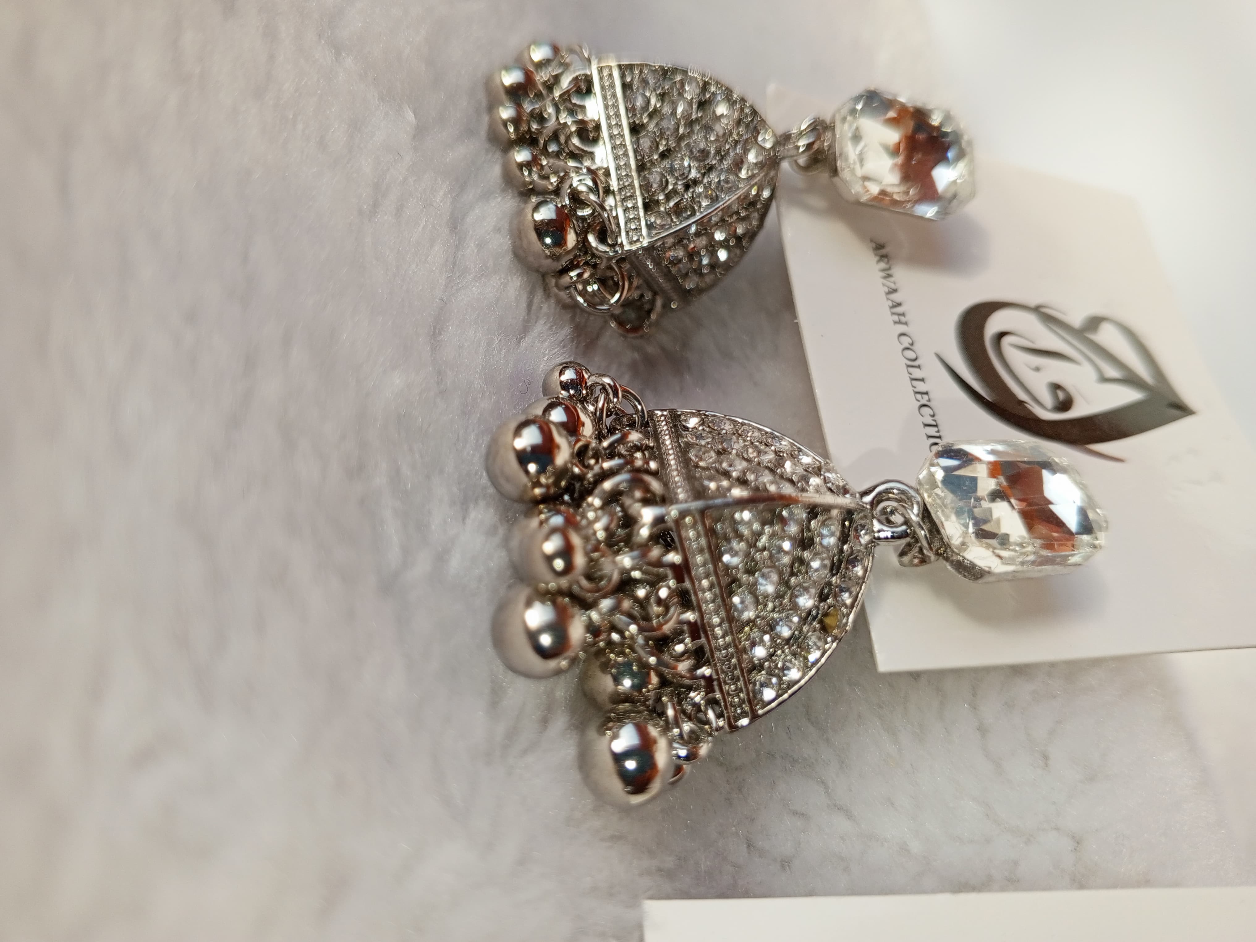 Crystal Crown Silver Jhumkay