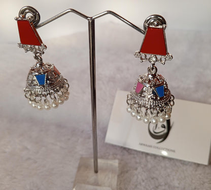 Silver Jhumkay with Pearl Fringe
