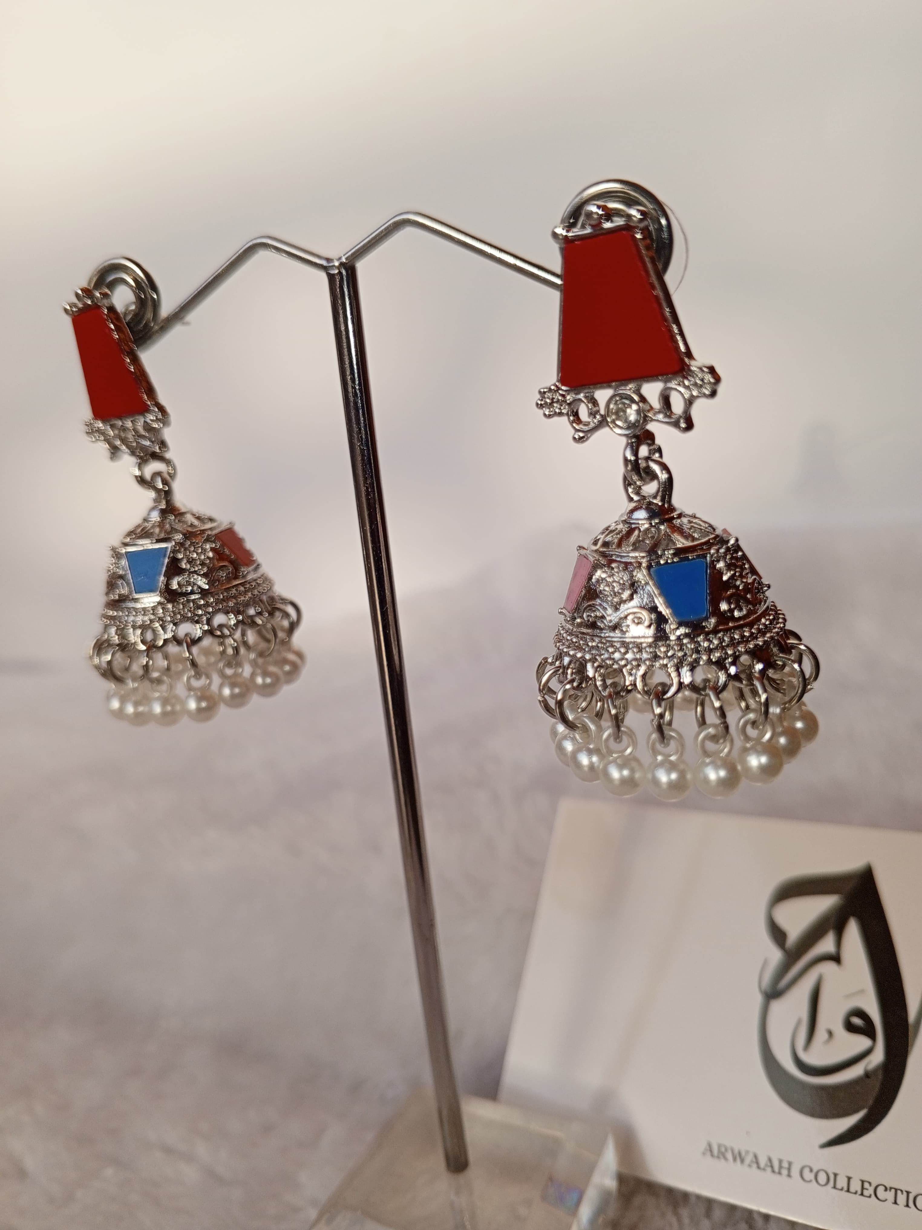 Silver Jhumkay with Pearl Fringe