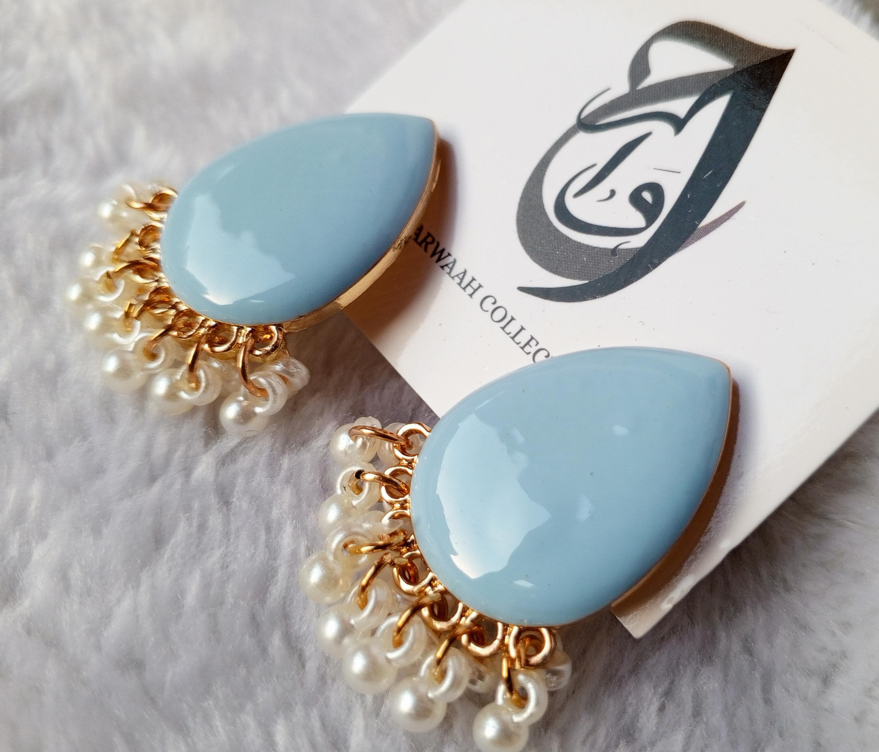 Bold Teardrop Enamel Earrings with Pearl Fringe – ARWAAH COLLECTIONS