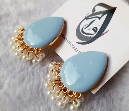 Bold Teardrop Enamel Earrings with Pearl Fringe – ARWAAH COLLECTIONS