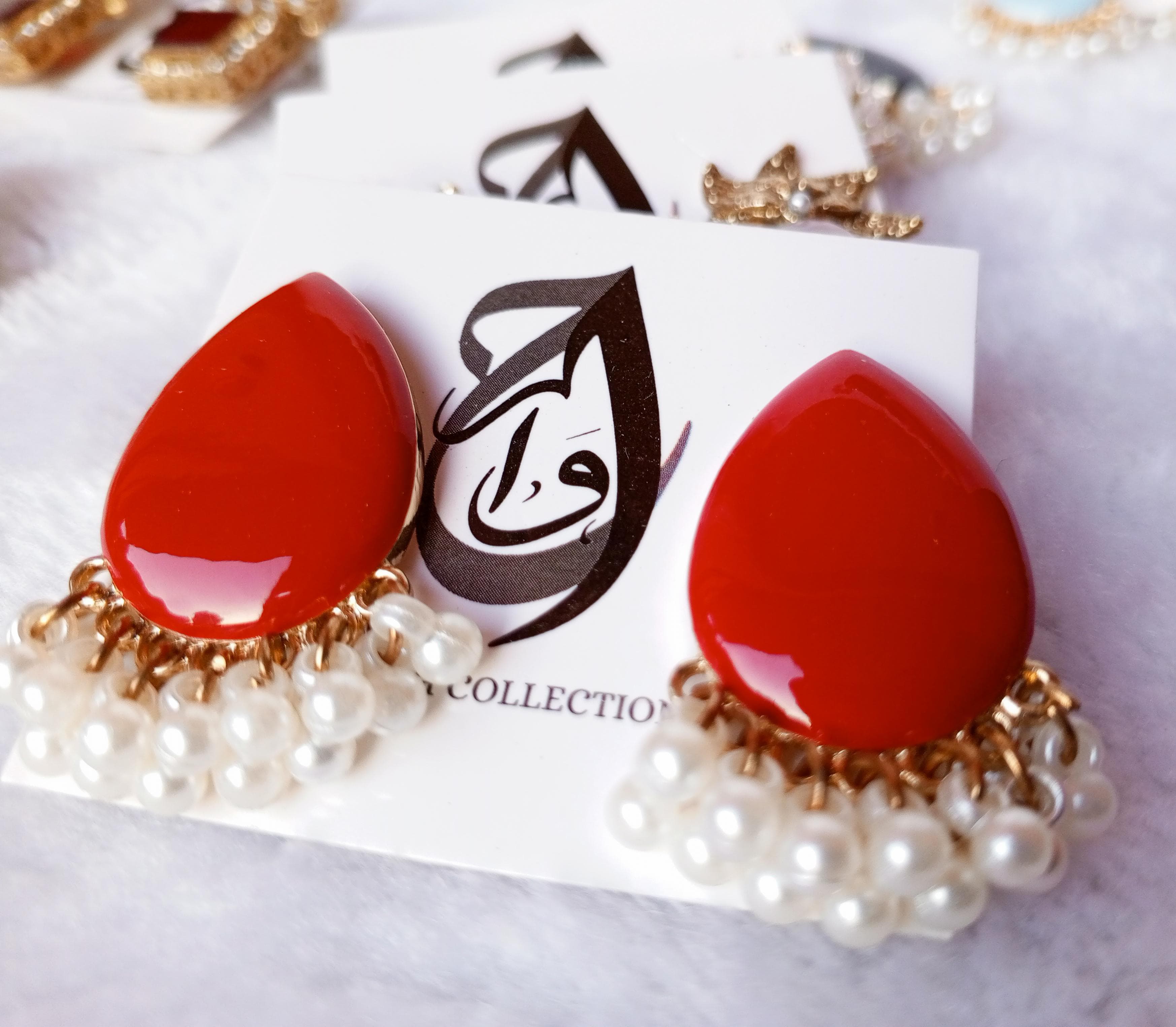 Bold Teardrop Enamel Earrings with Pearl Fringe – ARWAAH COLLECTIONS