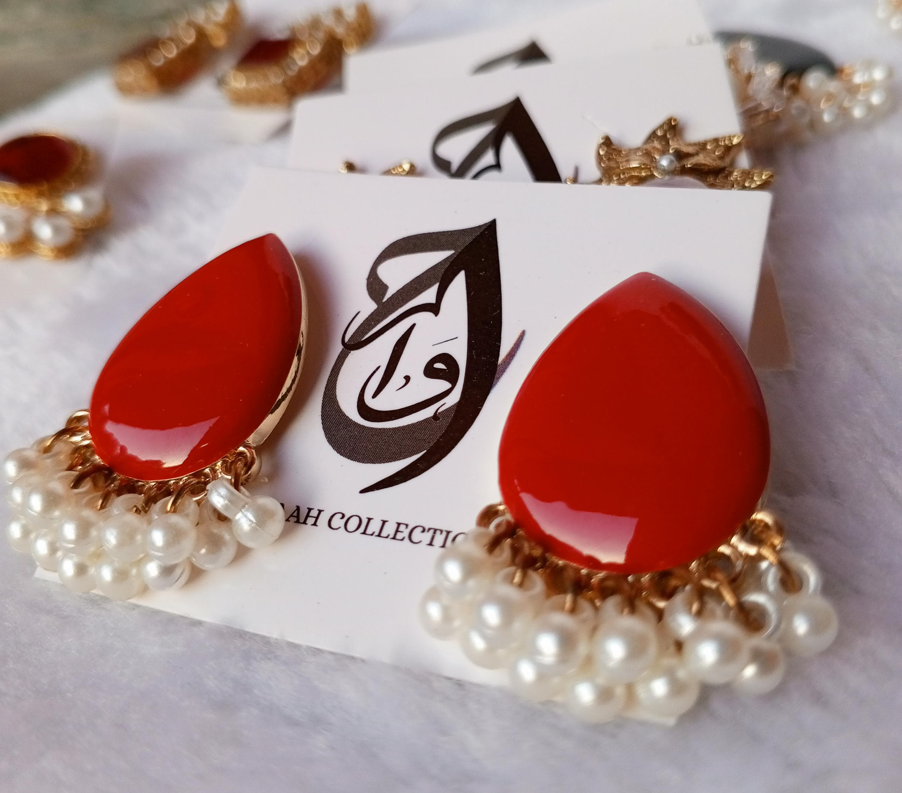 Bold Teardrop Enamel Earrings with Pearl Fringe – ARWAAH COLLECTIONS