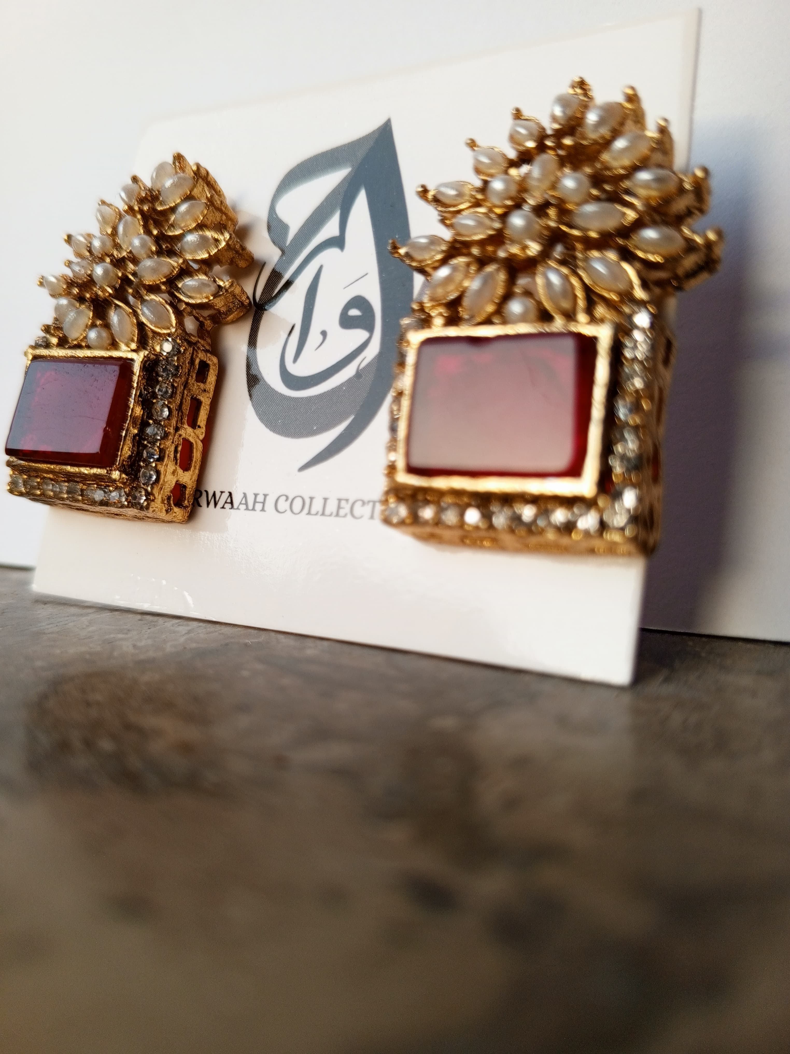 Zircon Embellished Gold-Plated Earrings with Pearl Detailing – ARWAAH COLLECTIONS