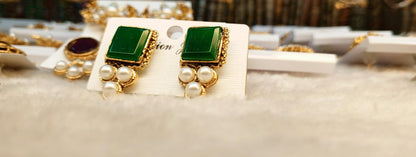 Emerald Zircon Pearl Drop Studs – ARWAAH COLLECTIONS