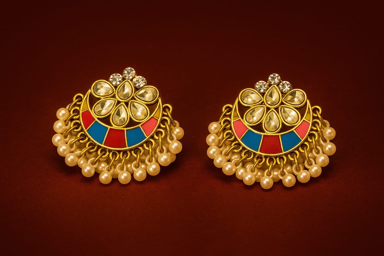 Colorful Kundan-Inspired Studs with Pearl Clusters – ARWAAH COLLECTIONS