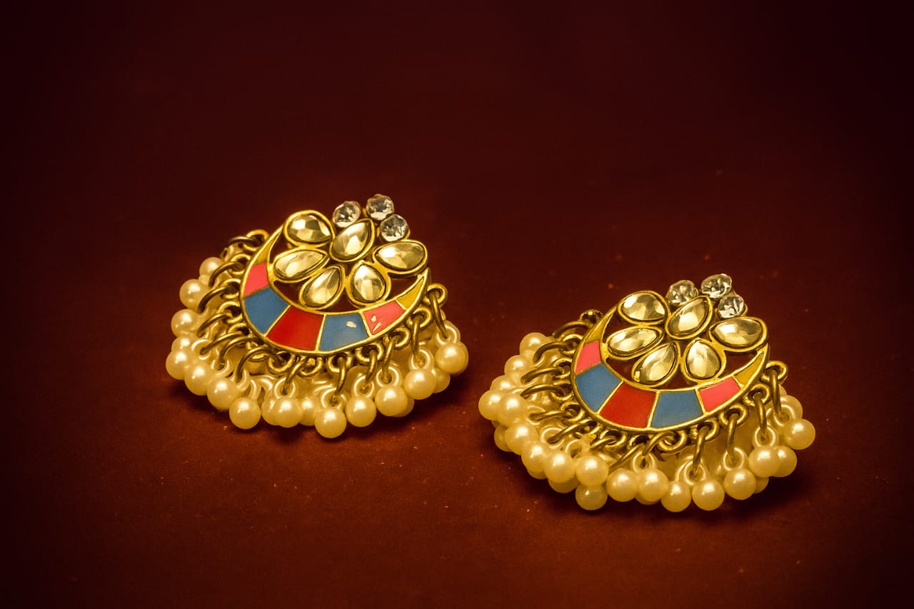 Colorful Kundan-Inspired Studs with Pearl Clusters – ARWAAH COLLECTIONS