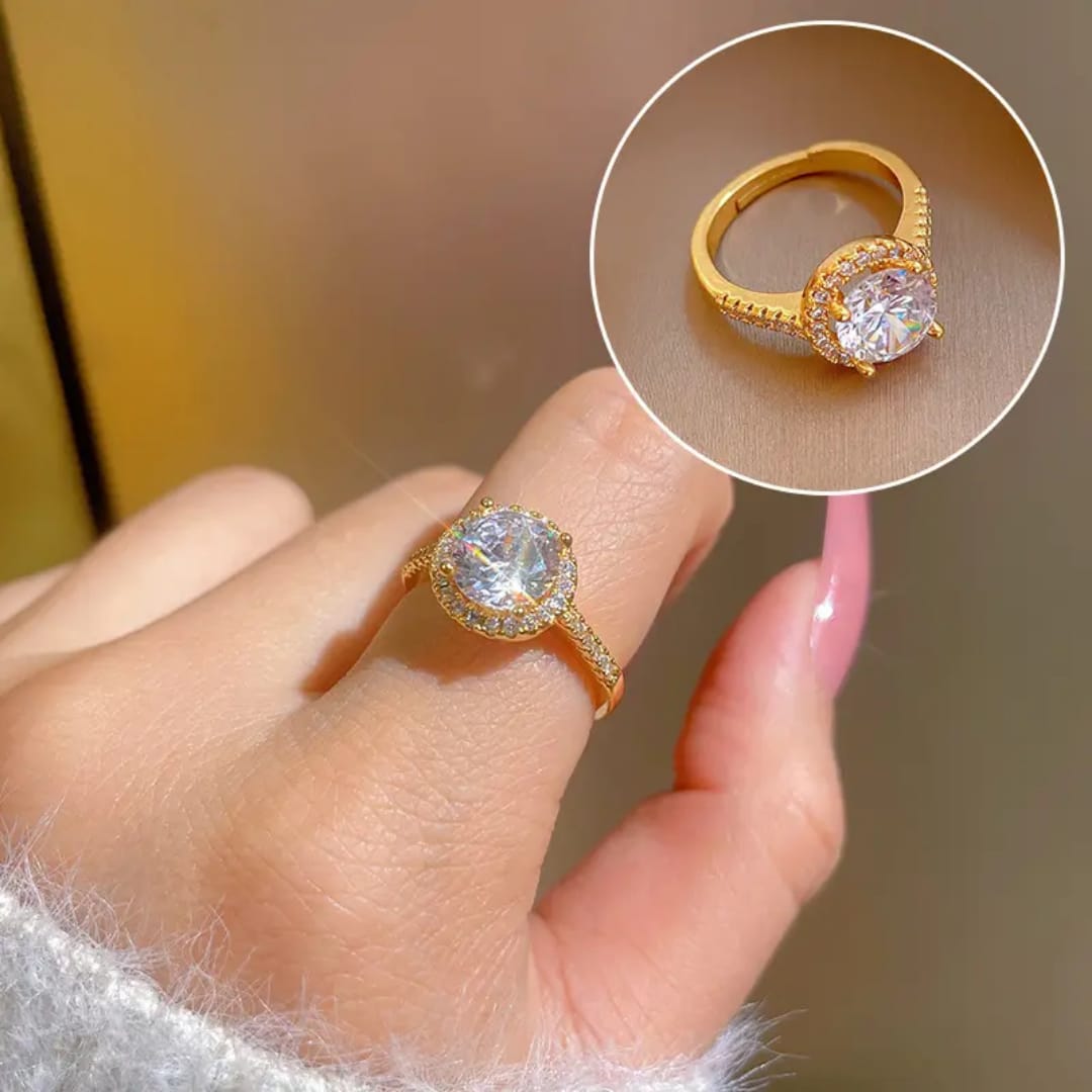 Golden Spark Adjustable Oval Zircon Ring