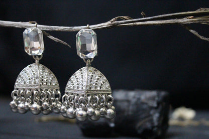 Crystal Crown Silver Jhumkay