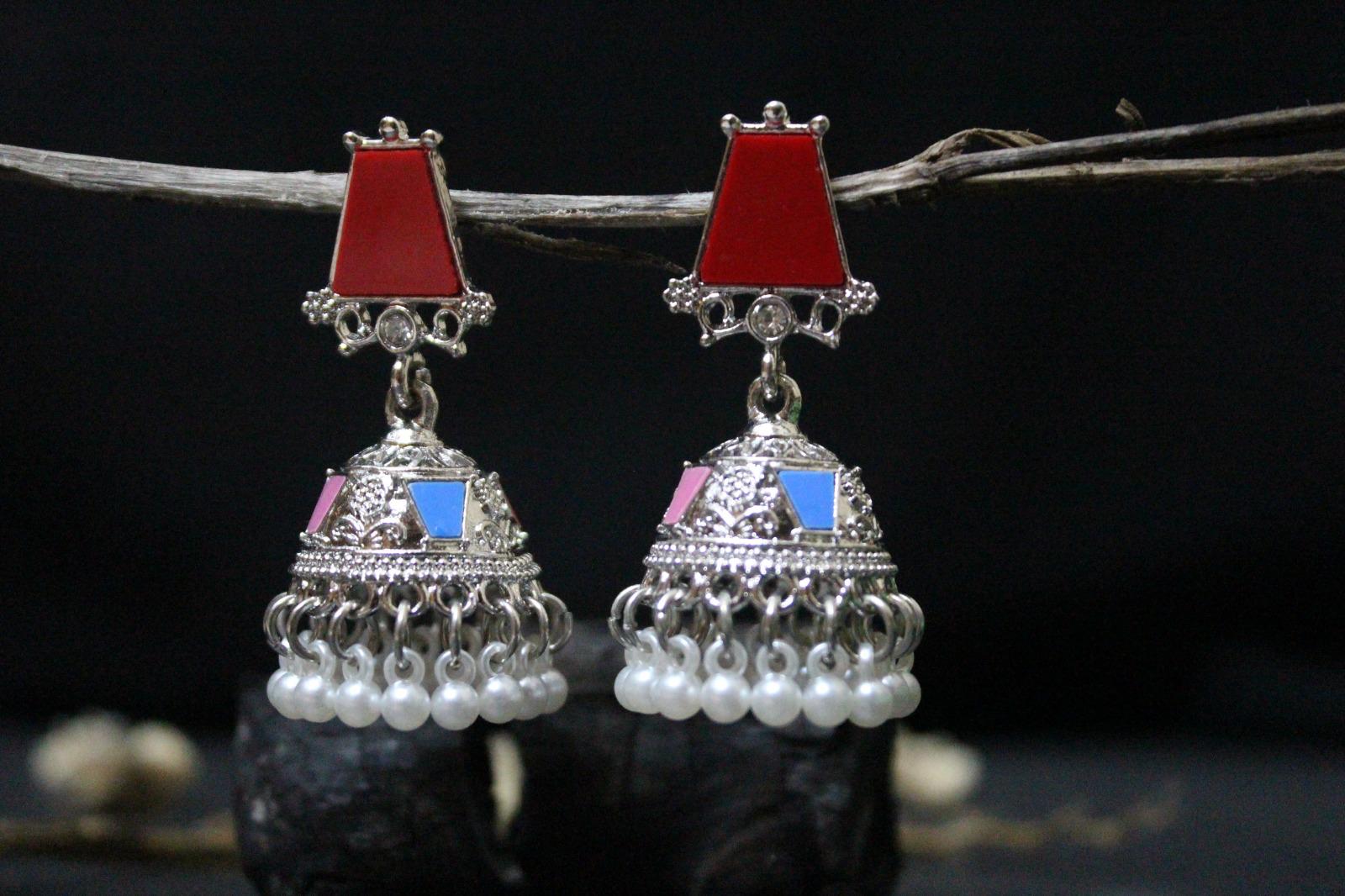 Silver Jhumkay with Pearl Fringe