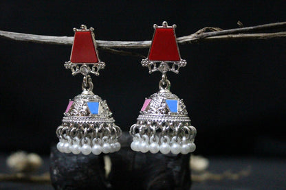 Silver Jhumkay with Pearl Fringe