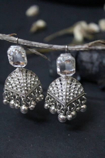 Crystal Crown Silver Jhumkay