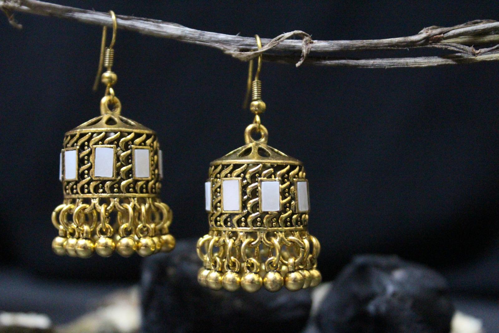 Antique Mirror Silver Jhumkay