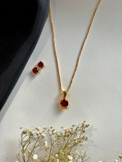 Crimson Solitaire Charm Necklace