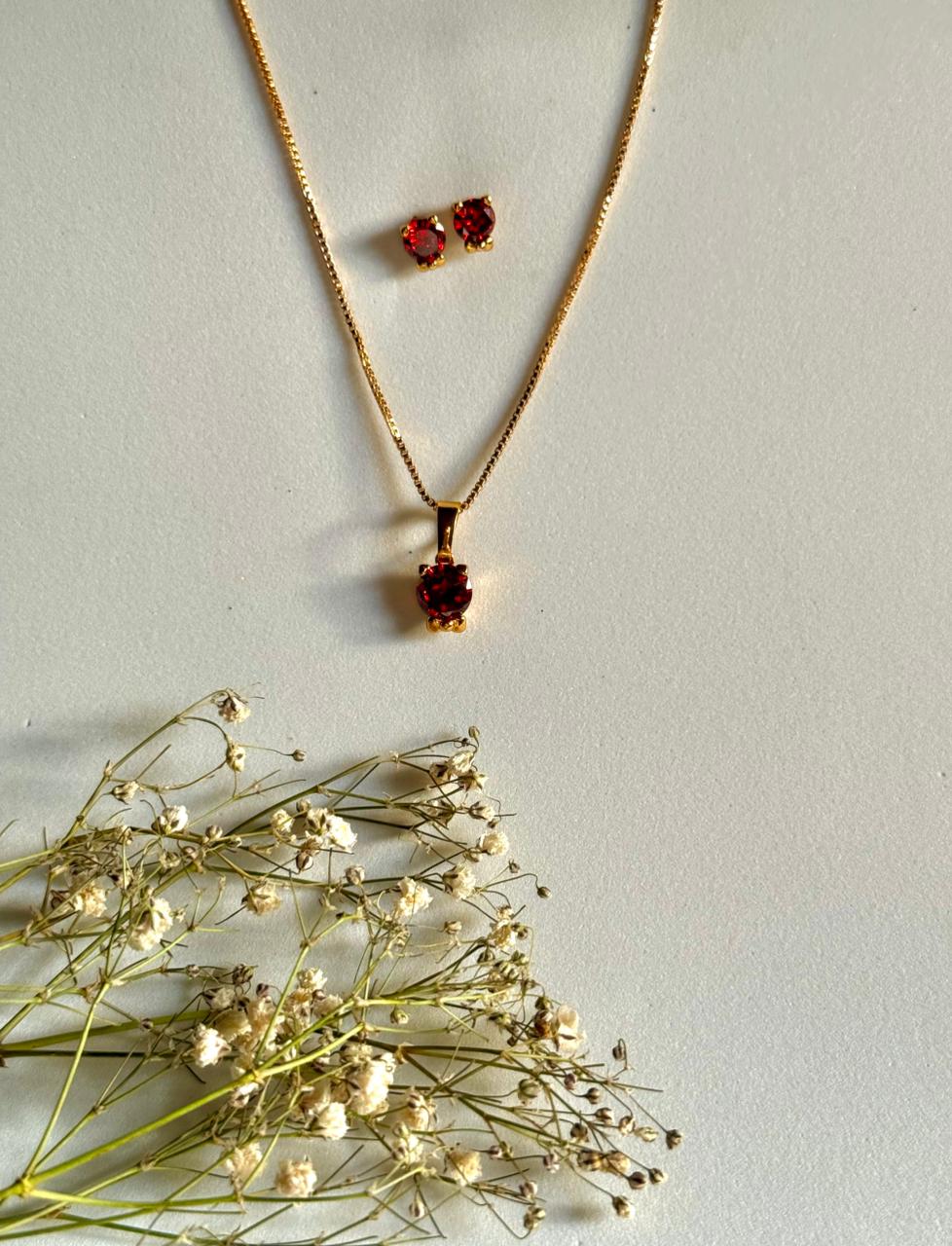 Crimson Solitaire Charm Necklace