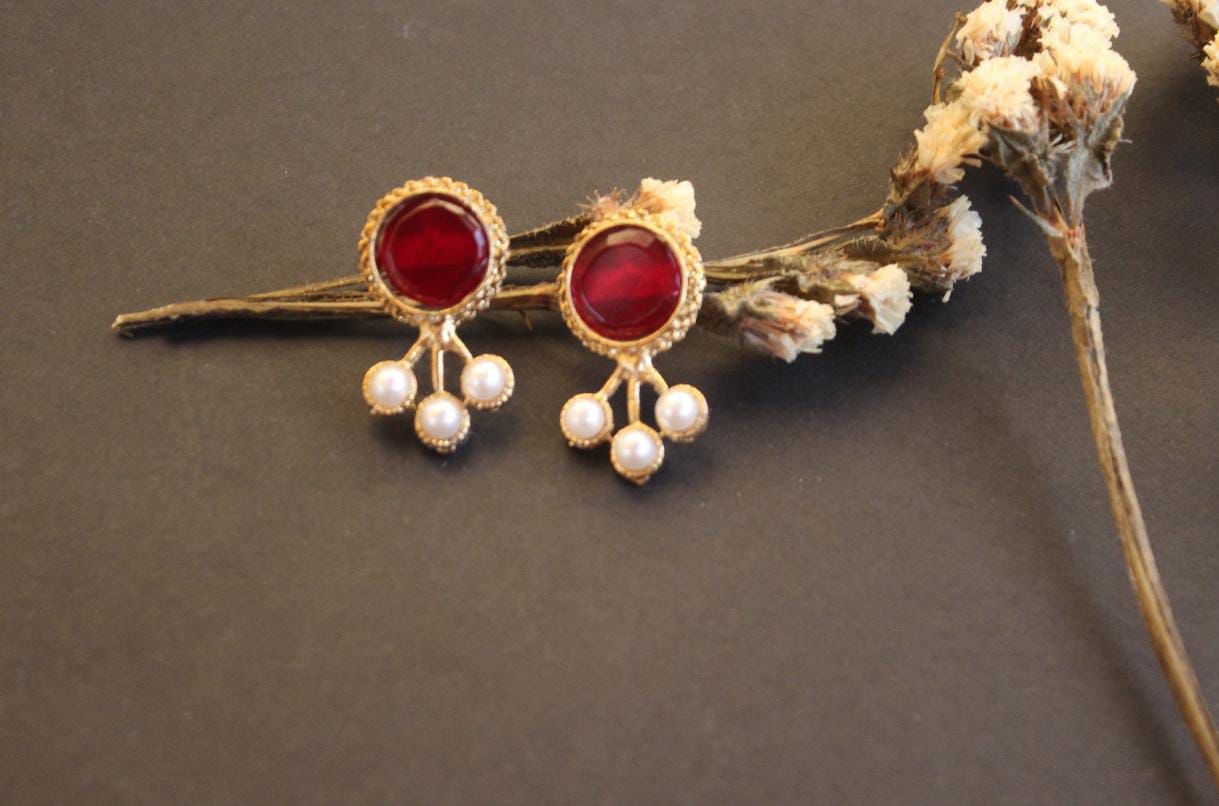 Ruby Egyptian Pearl Drop Studs
