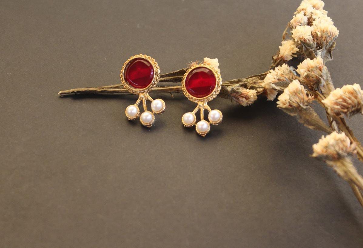 Ruby Egyptian Pearl Drop Studs