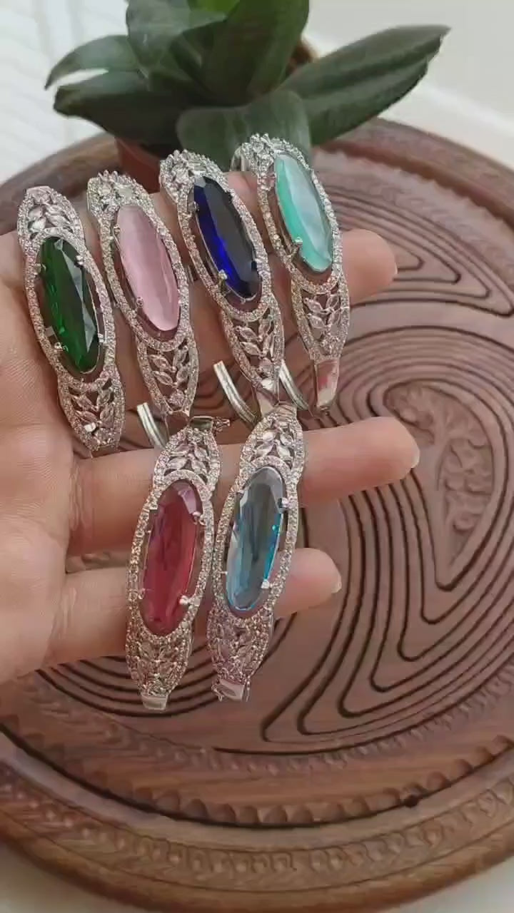 Indian AD Jhadao Stone Openable Bangle (Each)