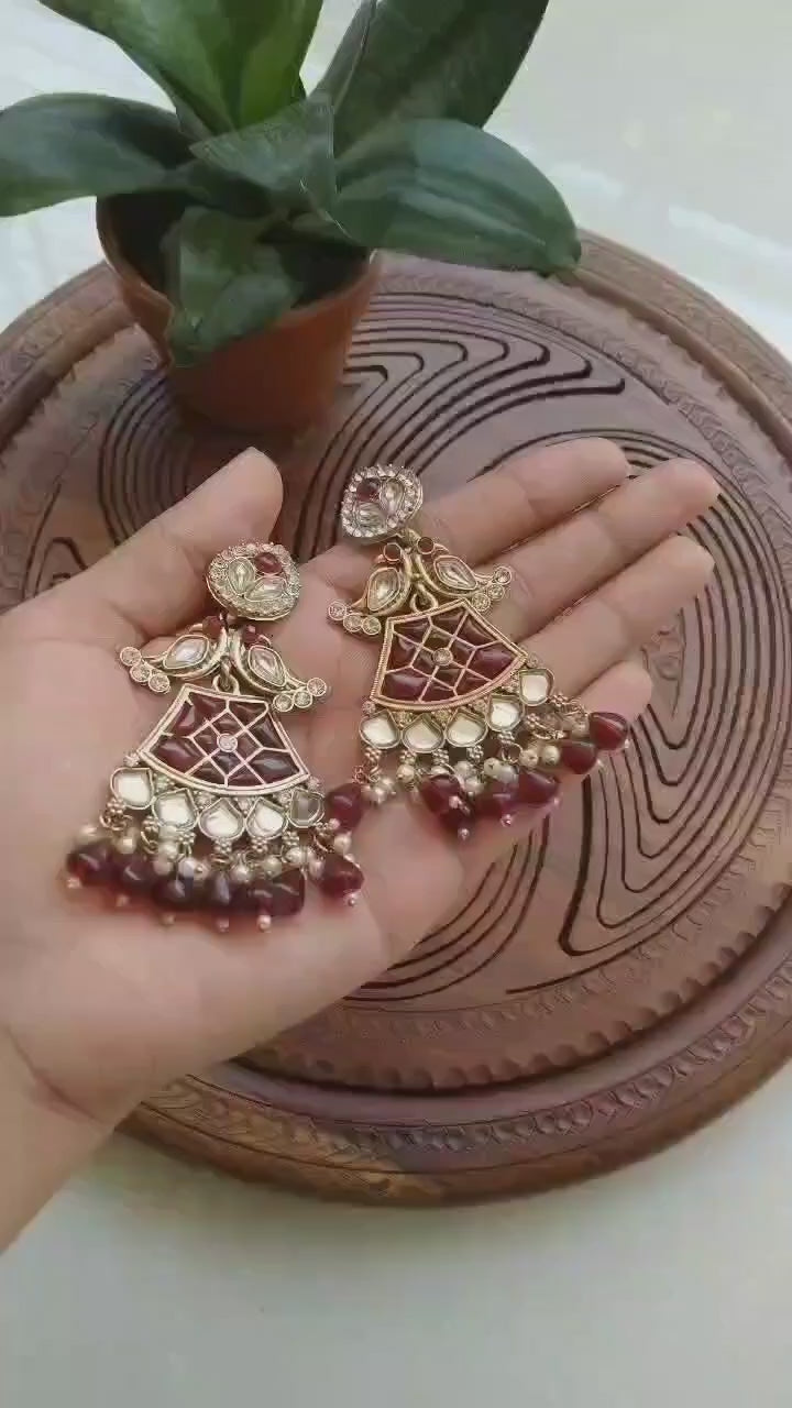 Load video: Handmade Stone Earrings – Stylish &amp; Versatile