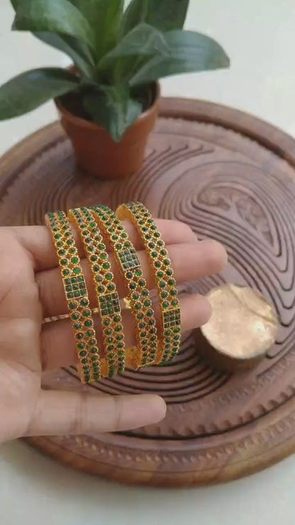 Elegant Golden & Green Bangles (4-Piece)