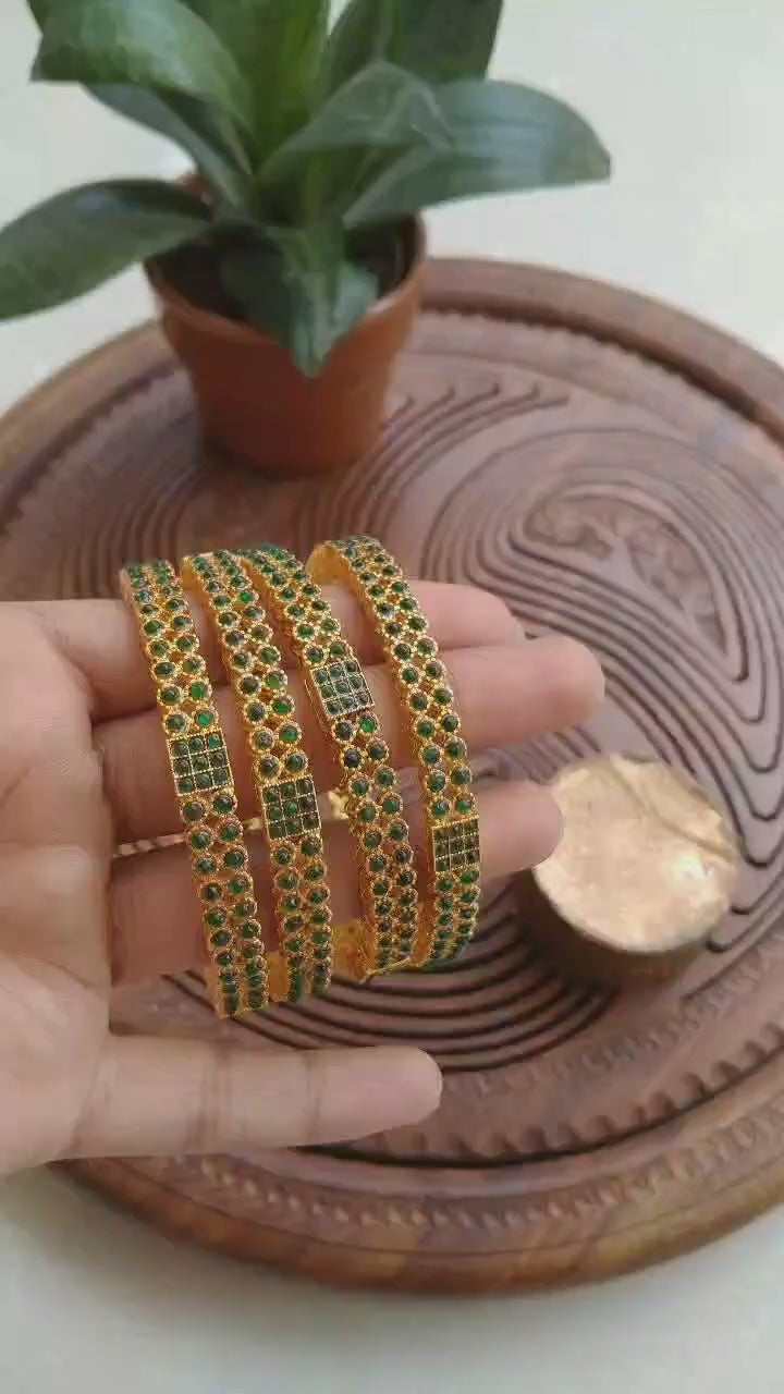 Elegant Golden & Green Bangles (4-Piece)