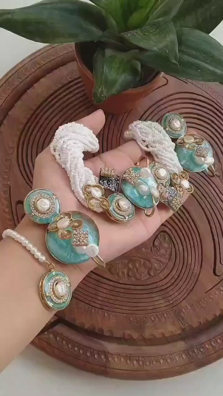 Handmade Meenakari Choker Set (Mother Pearl & Teeka)
